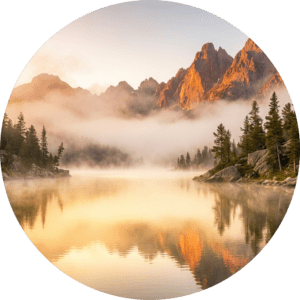 Vergulde nevels over het bergmeer